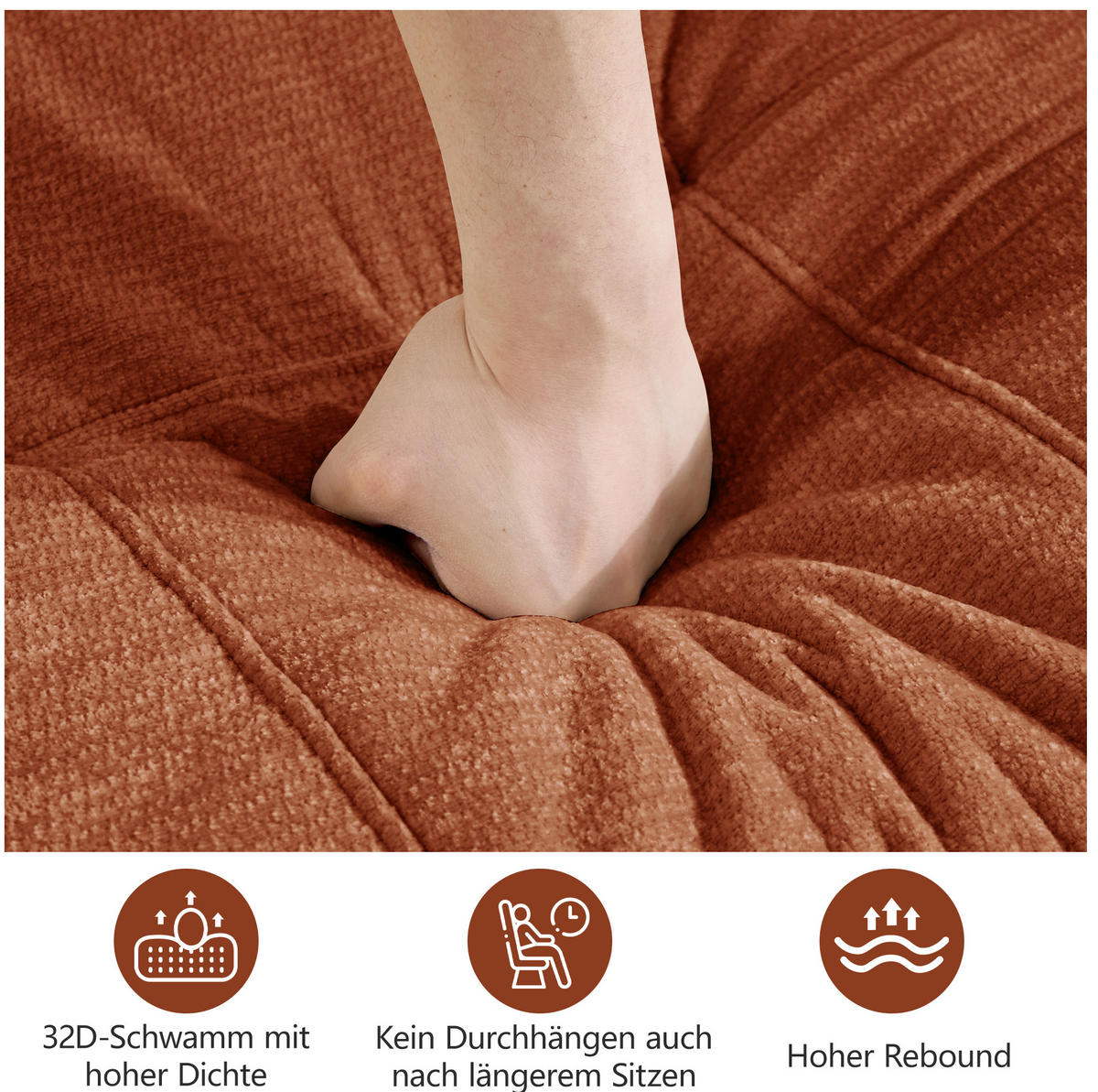 SOFA 194/97/68 cm in Orange aus Chenille mit flexiblem Modulaufbau - Orange, Textil (97/68/194cm) - Flora Grace