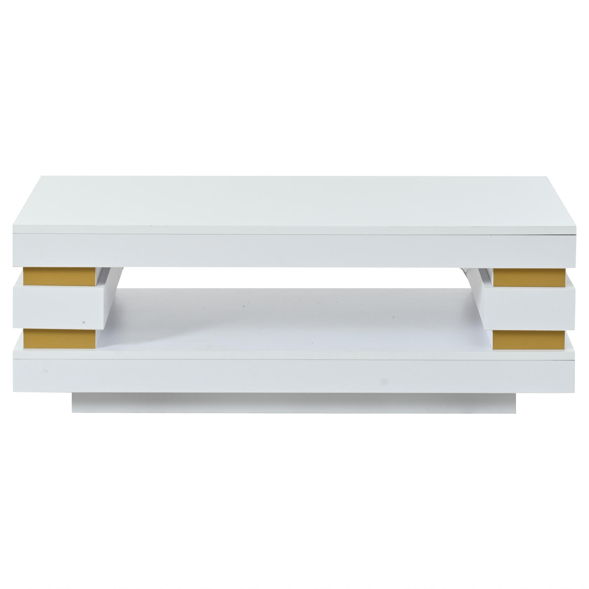 COUCHTISCH 100/50/35 cm weiß aus Spanplatte mit LED-Beleuchtung und offenem Stauraum - Weiß, Holzwerkstoff (100/50/35cm) - OKWISH