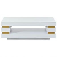 COUCHTISCH 100/50/35 cm weiß aus Spanplatte mit LED-Beleuchtung und offenem Stauraum - Weiß, Holzwerkstoff (100/50/35cm) - OKWISH