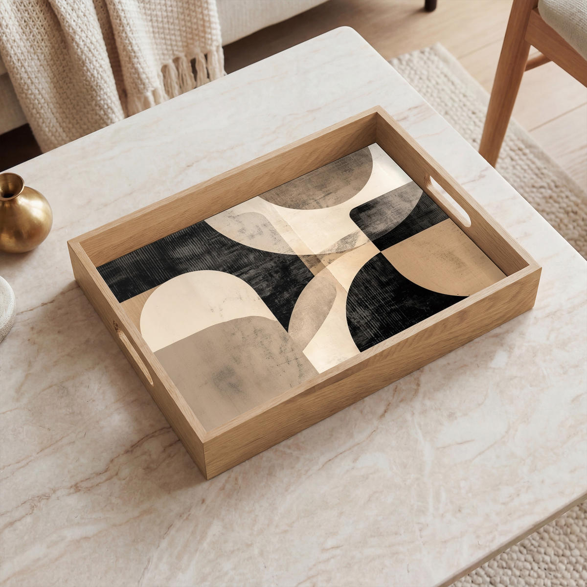 SERVÍROVACÍ PODNOS Abstraktní - Tvary - Moderní - Béžová 40x30 cm - béžová, dřevo (40/5/5cm) - OnlyWow