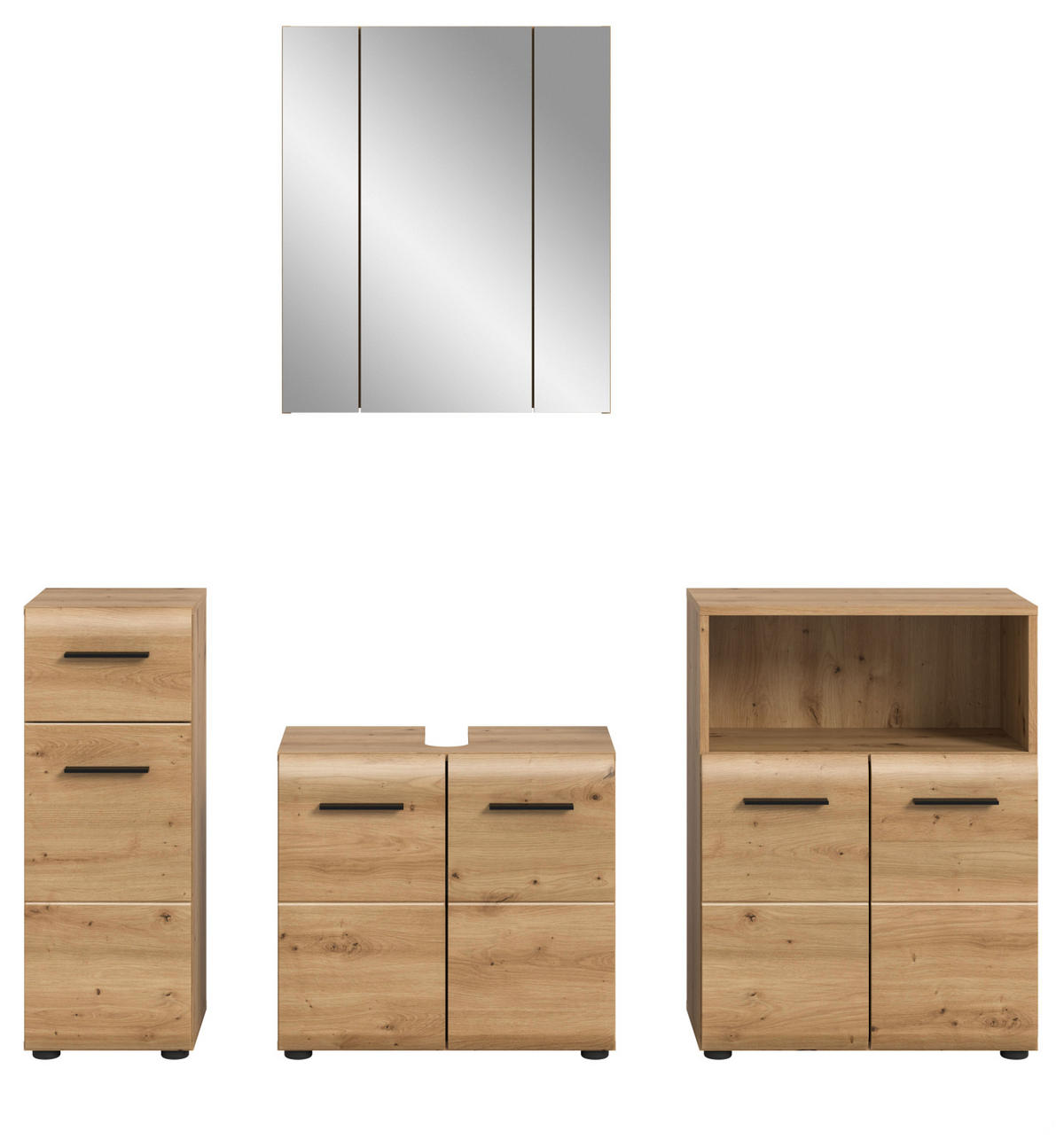 BADMÖBEL-SET 4-teilig in Artisan Eiche, Badkombination 180 x 185 cm, Cover - Schwarz/Eiche Artisan, Glas/Holzwerkstoff (180/185/30cm) - Inn.Furn