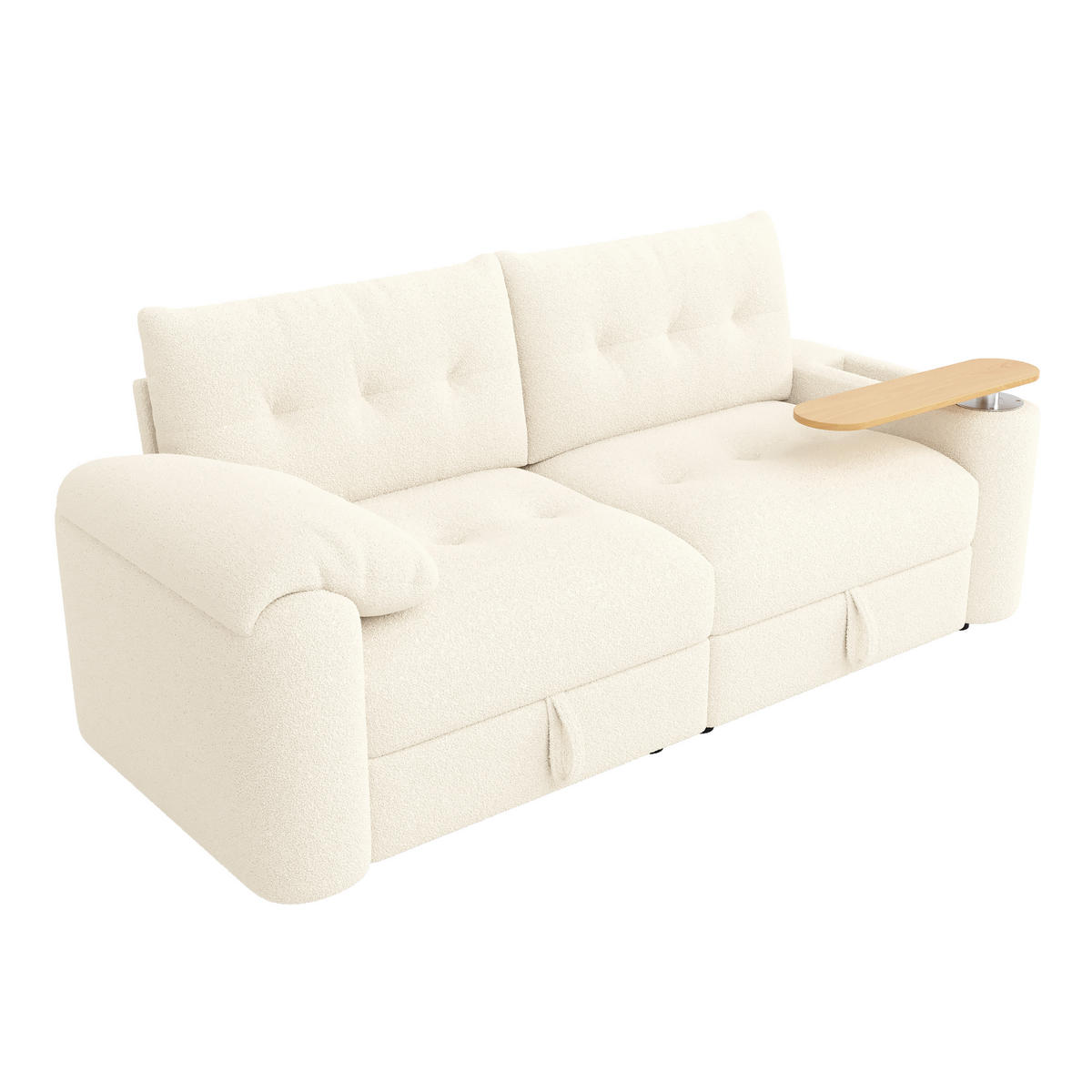 3-SITZER SOFA teddy beige modular 207cm mit stauraum tisch - Beige, Textil (207.5/87/80cm) - Urban Meuble