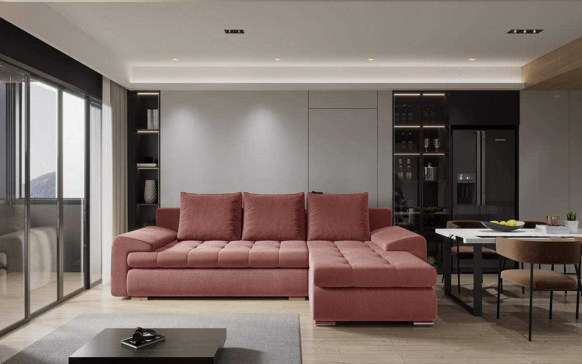 ECKSOFA TOMI Castel Korallenfarbe Rechts - Koralle, Holz (237/150cm) - Kaiser Möbel