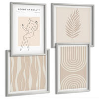 BILDER SET 4er Set - 50x50 cm & 40x60 cm Silberner Rahmen - Abstrakte Boho-Dekorationen - Silberfarben, Kunststoff (50/50cm) - TULUP