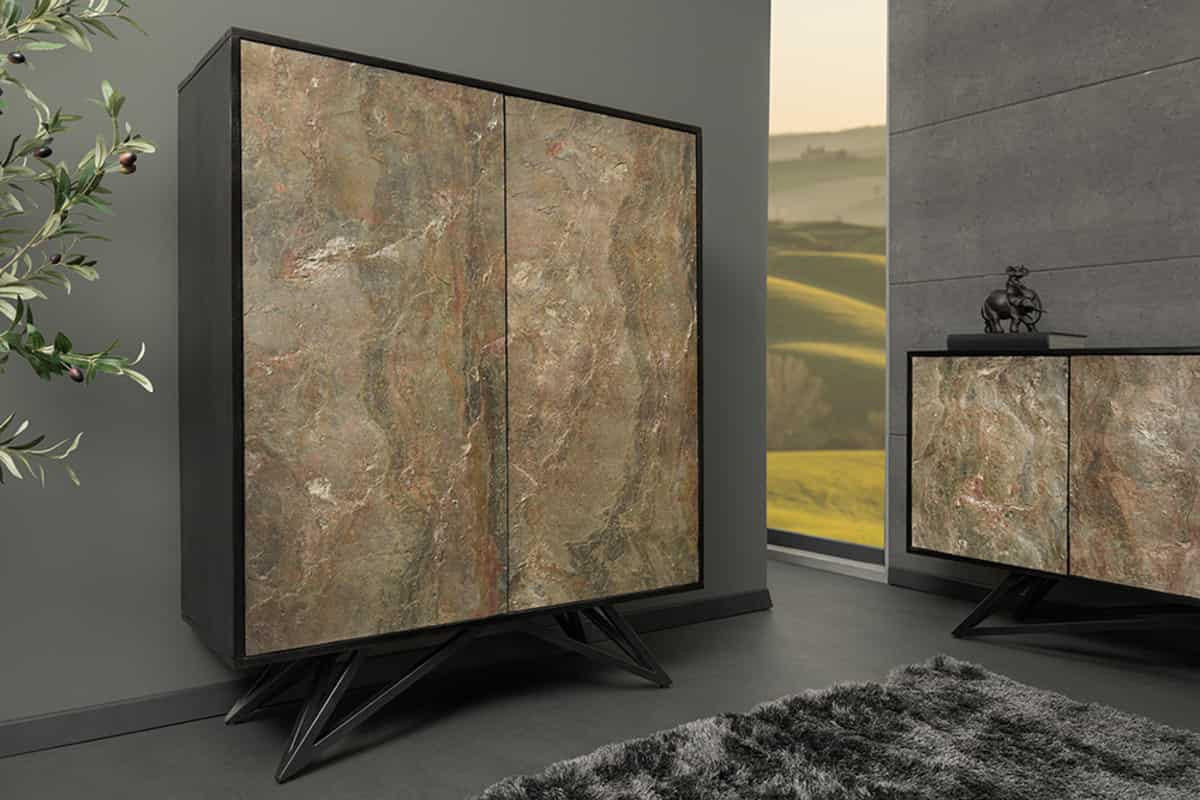 HIGHBOARD MOUNTAIN SOUL Akazie Grau|Grün 120cm - Schwarz/Grau, Holz/Stein (100/120/38cm) - riess-ambiente