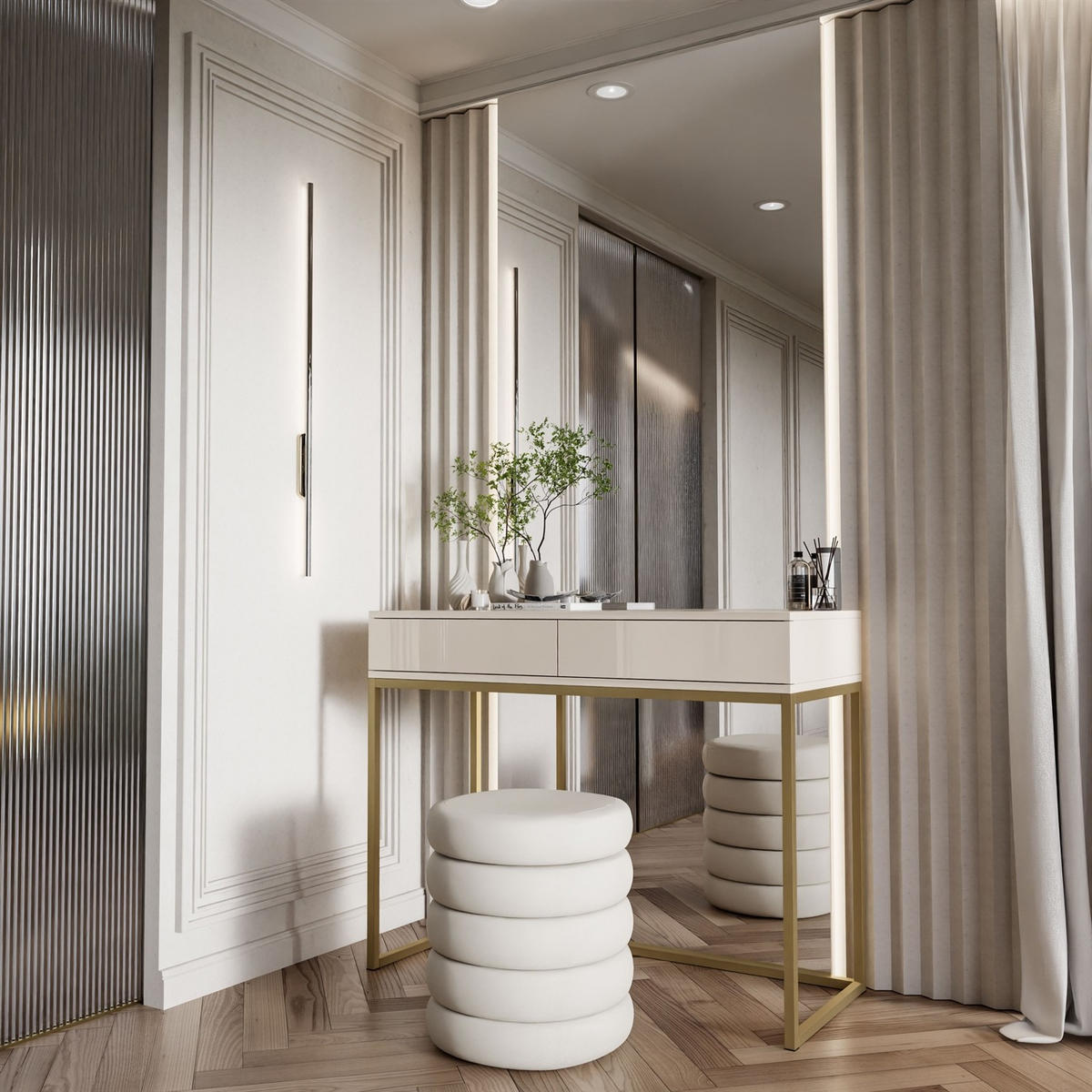 KONSOLE Glamour auf goldenem Gestell PUSH OPEN - Kaschmir/Goldfarben, Holzwerkstoff (100/81/42cm) - Lookway