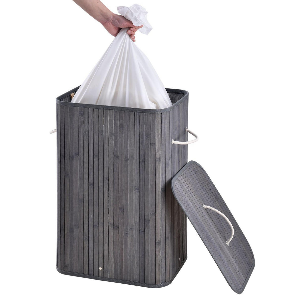 WÄSCHEKORB Curly 72 L grau - Grau, Holz (40/60/30cm) - Juskys