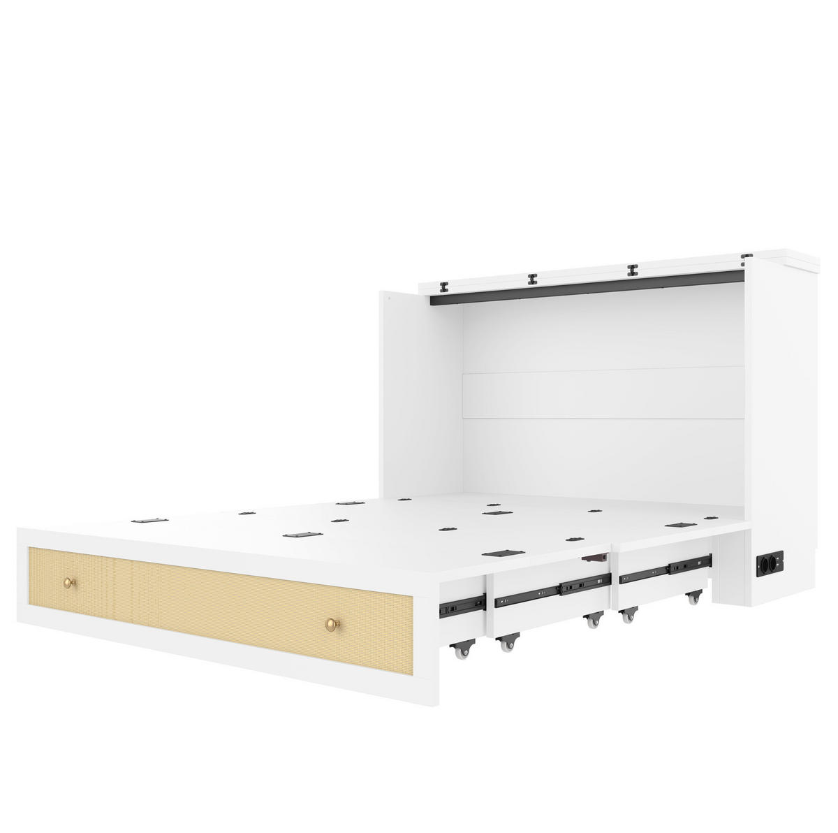KREVET 140/200 cm s USB priključkom i utičnicom, pretincima za pohranu i pretvorbom u ormar, Bijela - bijela, drvni materijal (140/200cm) - Redom