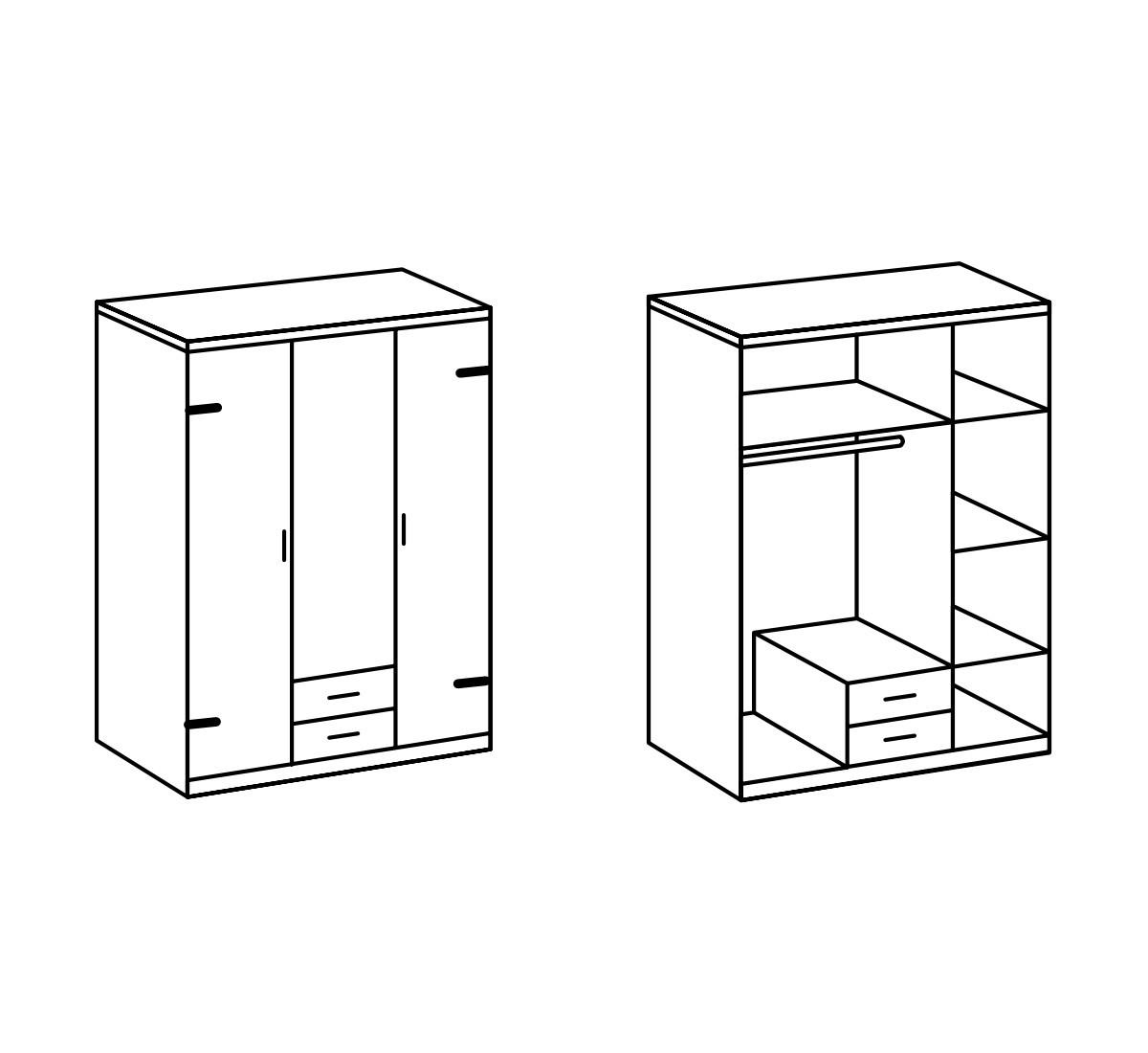 Thumbnail - Kleiderschrank, Braun, Grau, Holzwerkstoff, 4 Fächer, 2 Schubladen, 135x199x58 cm, Schlafzimmer, Kleiderschränke, Drehtü...