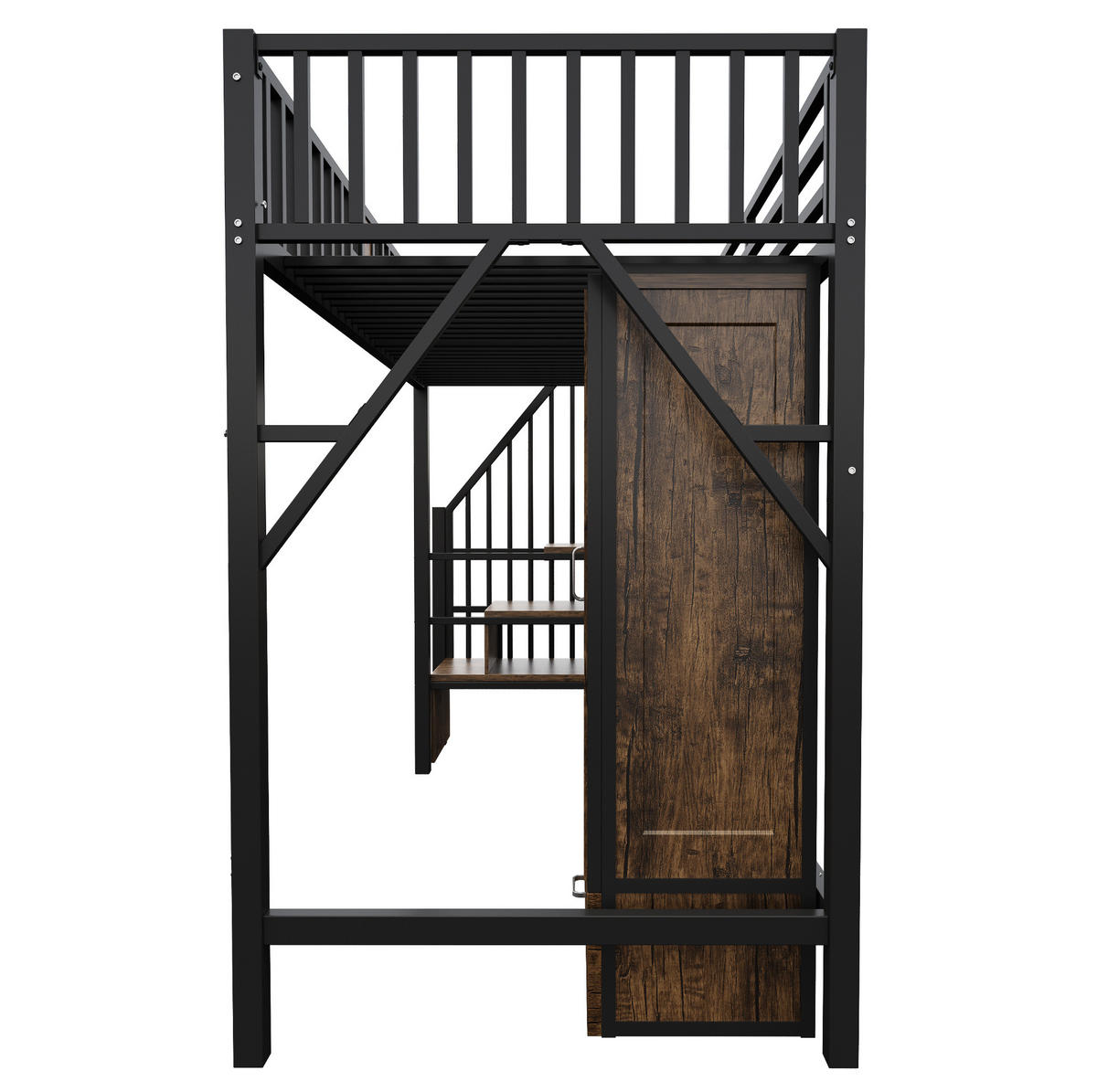 HOCHBETT 90/200 cm Schwarz aus Metall und Holz mit Kleiderschrank und Aufbewahrungsleiter - Schwarz, Metall (90/200cm) - OKMYHOME