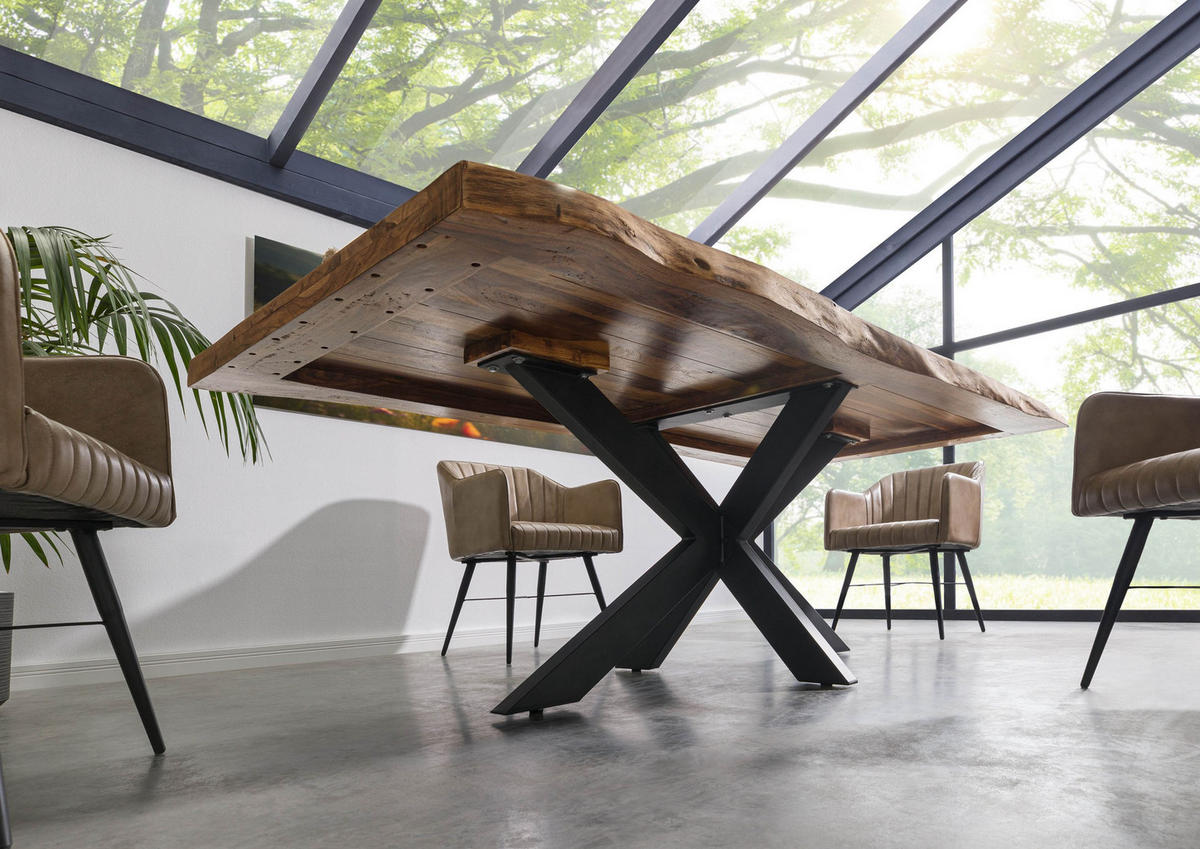 BAUMTISCH Sheesham 260x100x77 natur gebeizt / Kreuzgestell anthrazit matt FREEFORM 5 - Braun, Holz (100/260/77cm) - Massivmoebel24