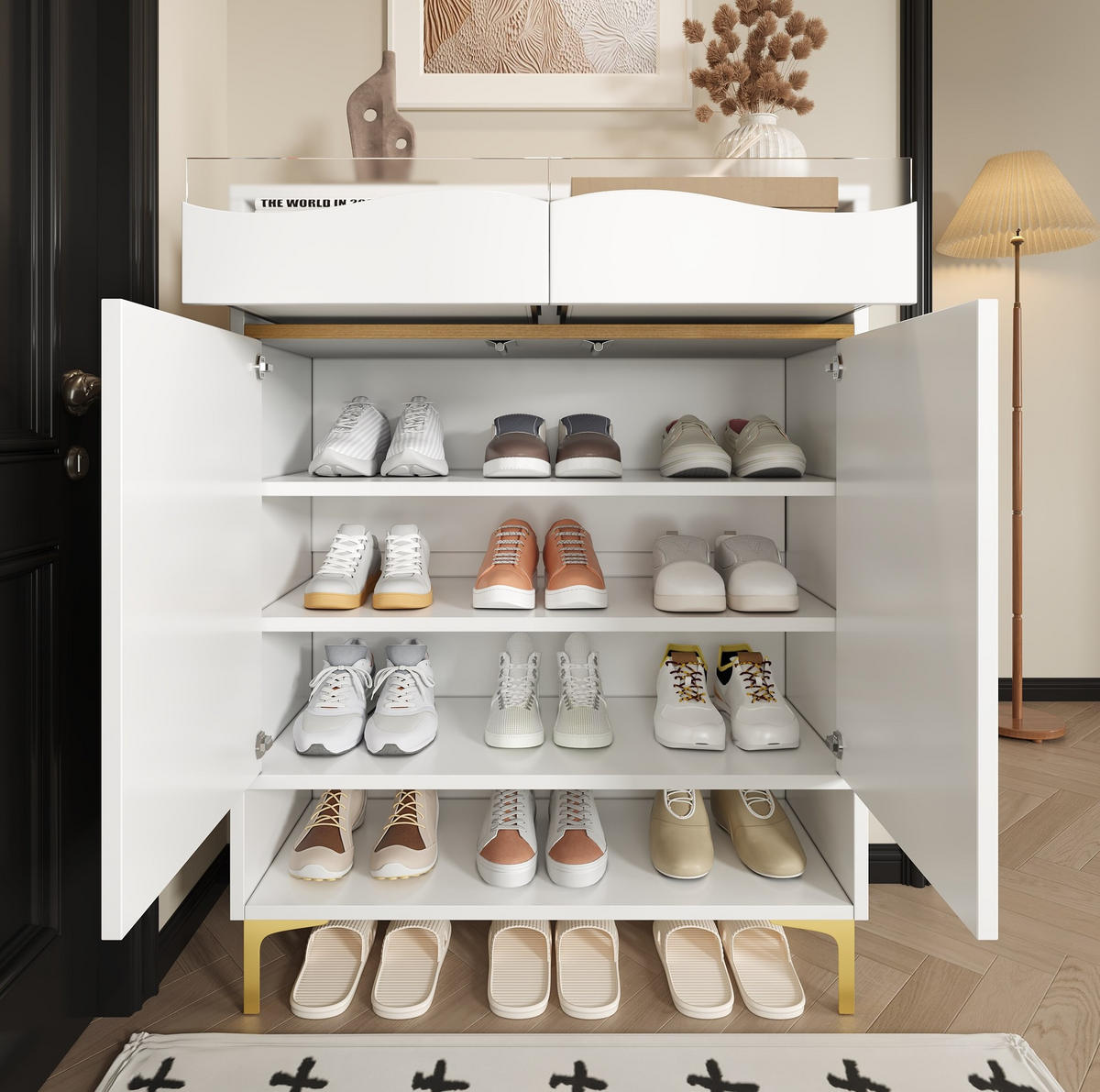 SCHUHSCHRANK mit Schubladen & Ablagen 80/35/105 cm weiß - Weiß, Holzwerkstoff (80/105/35cm) - Redom