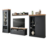 WOHNWAND 4-teilig grau, Eiche Wotan, Landhaus, Wohnkombination mit Soft-Close - Silberfarben/Eiche Wotan, Glas/Holzwerkstoff (334/201/45cm) - Furn.Design