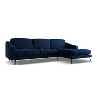 ECKSOFA Rechts Samt Stoff Blau - Blau/Schwarz, Textil/Metall (264/160cm) - Makamii