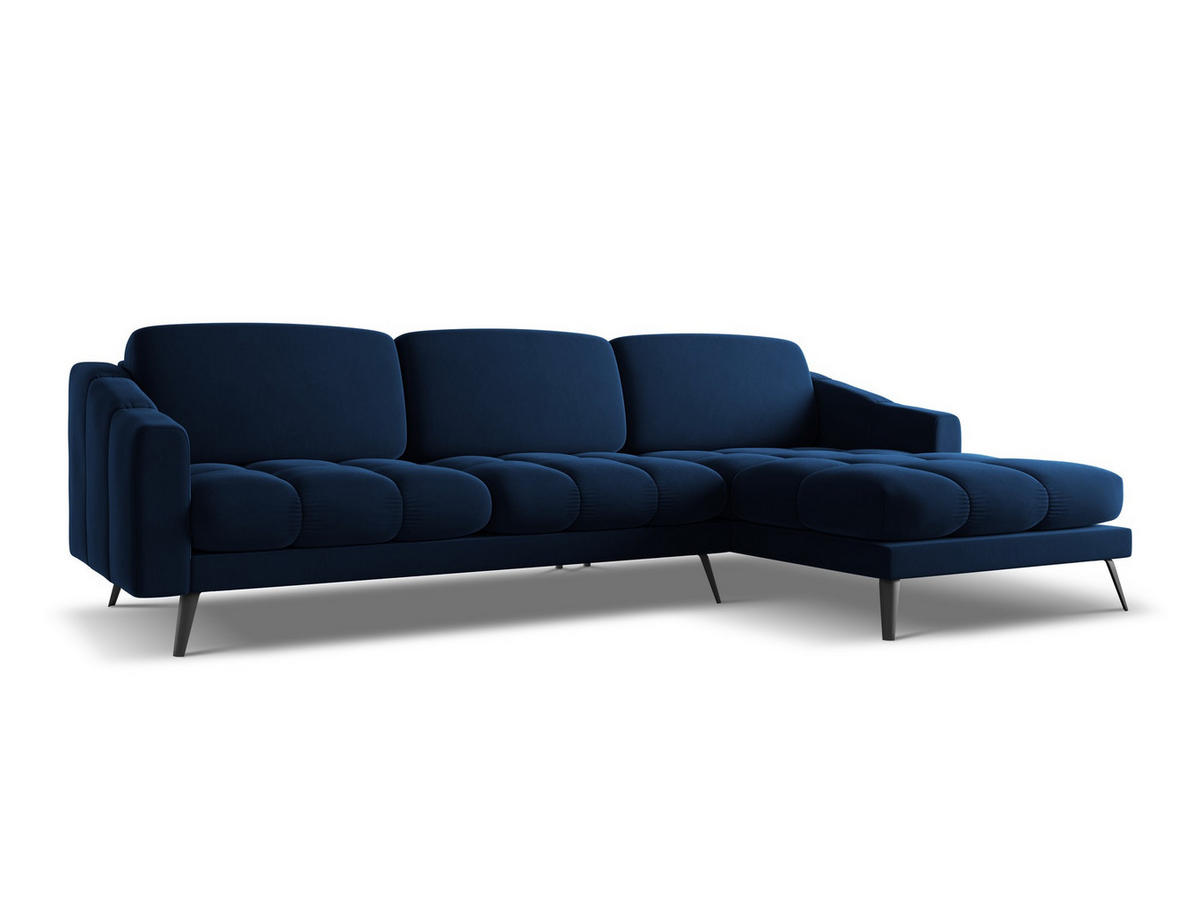 ECKSOFA Rechts Samt Stoff Blau - Blau/Schwarz, Textil/Metall (264/160cm) - Makamii