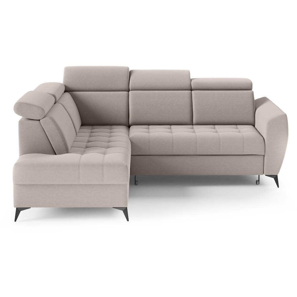 ECKSCHLAFSOFA Aurora II mit verstellbare Kopfstützen, Beige, links - Beige/Schwarz, Textil (266/204cm) - Beautysofa