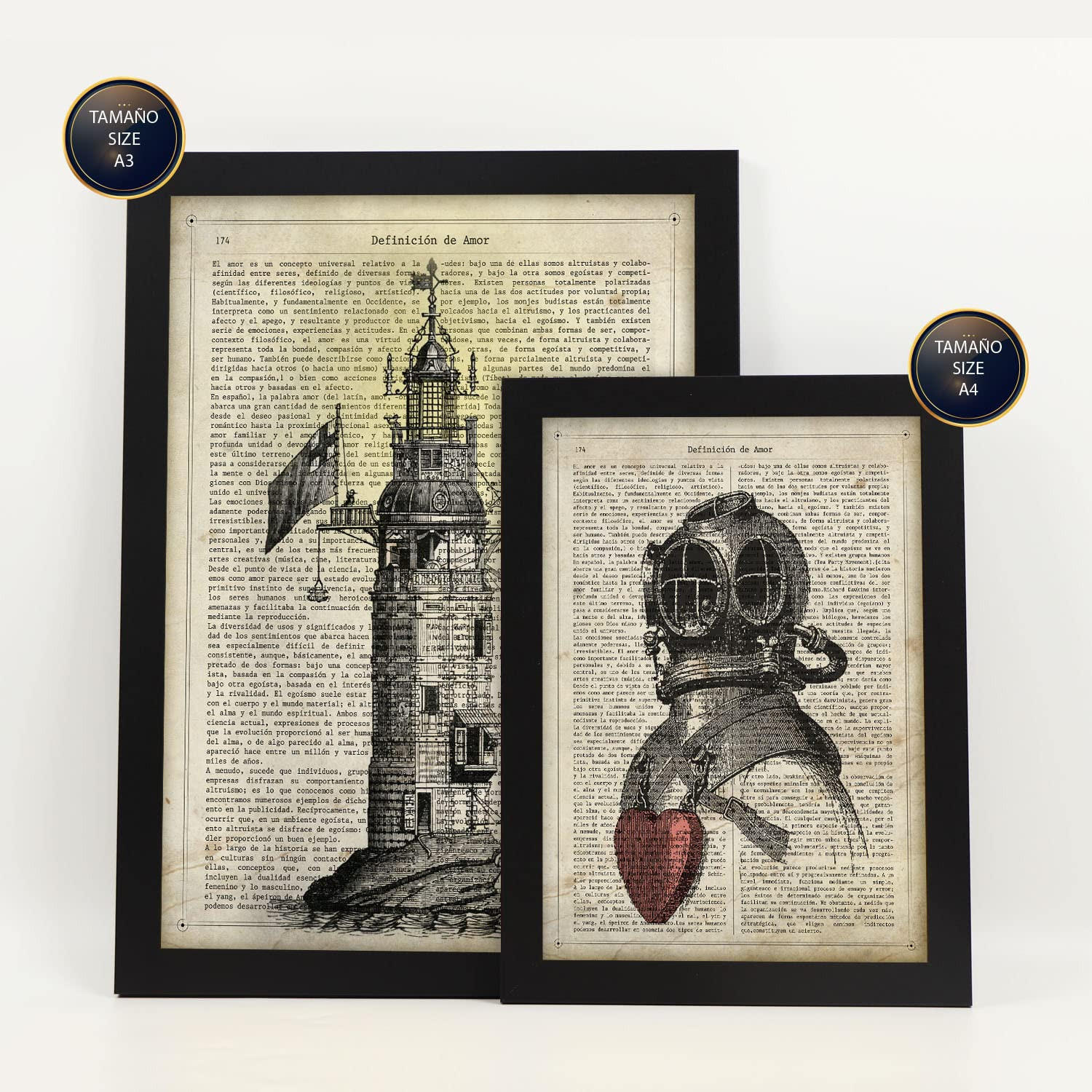 POSTER Set Mit 6 Jahrgang Vintage Papier Plakate Mit Enzyklopädie Revolutionäre Erfindungen Aus Dem Letzten Jahrhundert A3 & A4 Schwarzer Rahmen - Schwarz, Papier (29/3cm) - Nacnic