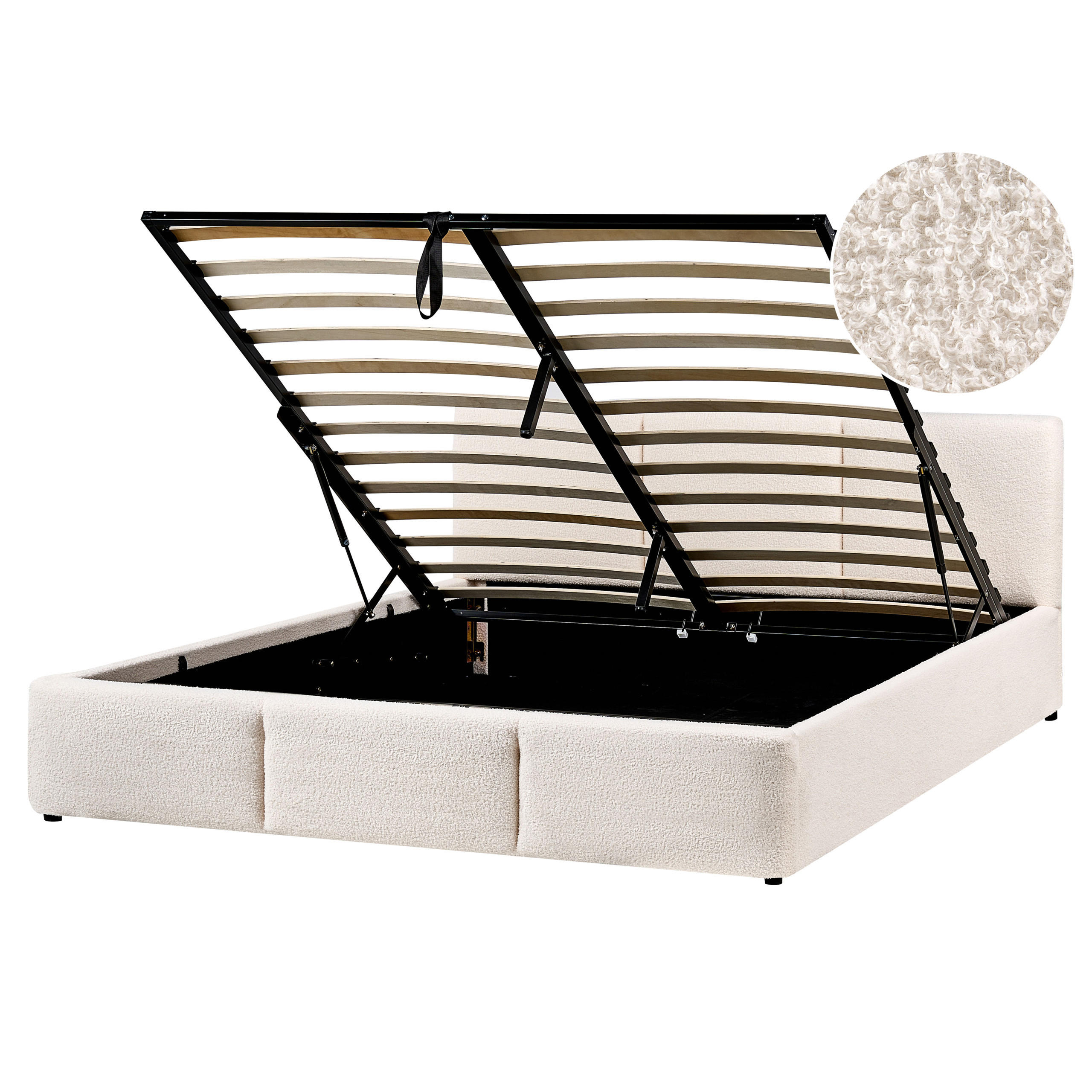 BETT mit Stauraum 160/200 cm Bouclé Cremeweiß Bousse - Creme, Textil (160/200cm) - Beliani