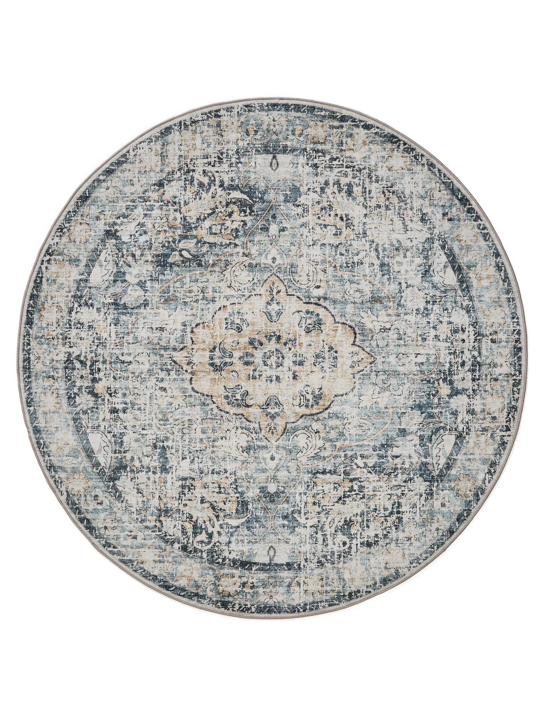 VINTAGE-TEPPICH George waschbar ø 120 cm rund - Blau, Kunststoff (120/120cm) - benuta