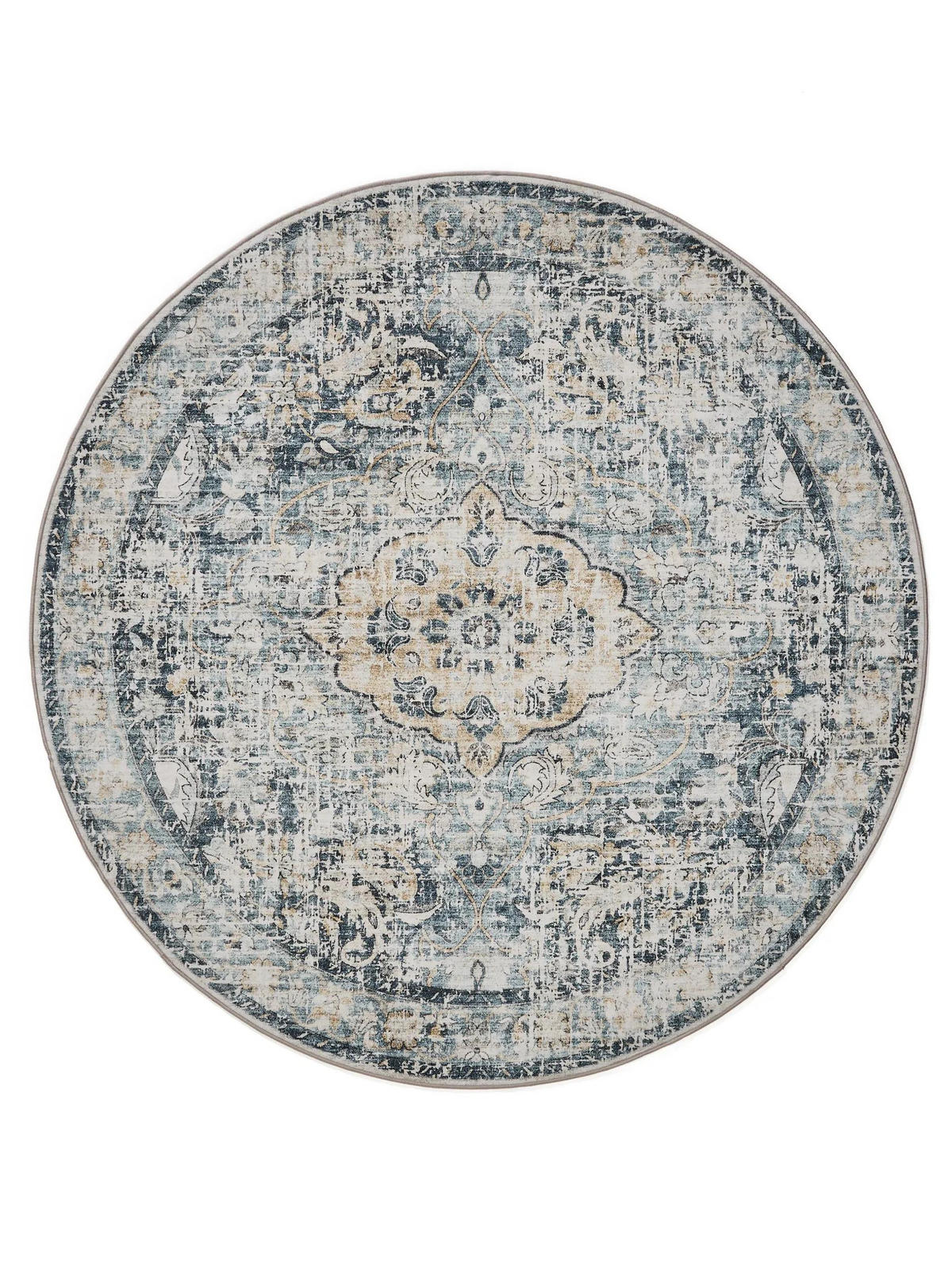 VINTAGE-TEPPICH George waschbar ø 120 cm rund - Blau, Kunststoff (120/120cm) - benuta