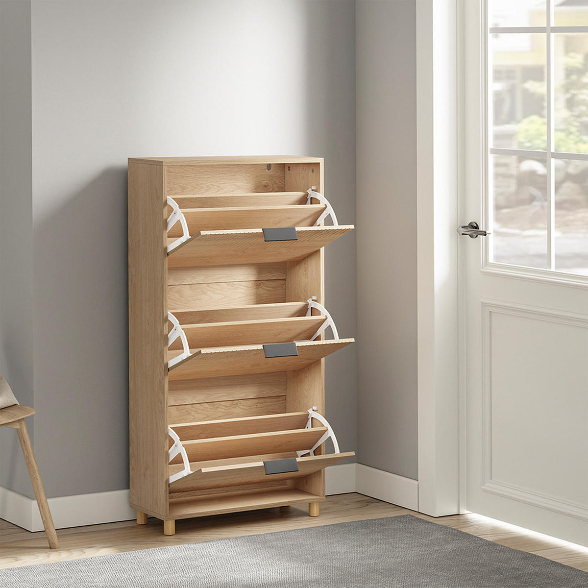 SCHUHSCHRANK mit 3 Schubladen 60x24x120cm Modern - Eichefarben, Holzwerkstoff (24/120/60cm) - SoBuy