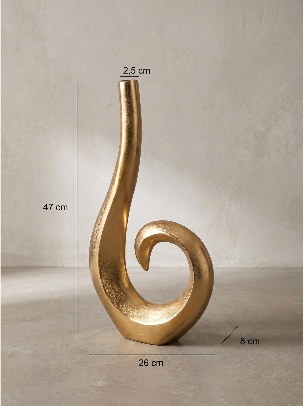 METALLVASE BAVENO, Aluminium, handgefertigt, Gold, 26 x 8 x 47 cm - Goldfarben, Metall (47cm) - KADIMA DESIGN
