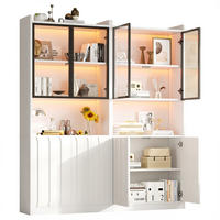 VITRINENSCHRANK 2er SET 160/35/200 cm mit LED, Glastüren, offenen Fächern und verstellbaren Einlegeböden in Weiß - Transparent/Weiß, Glas/Holzwerkstoff (160/200/35cm) - CHICFURN