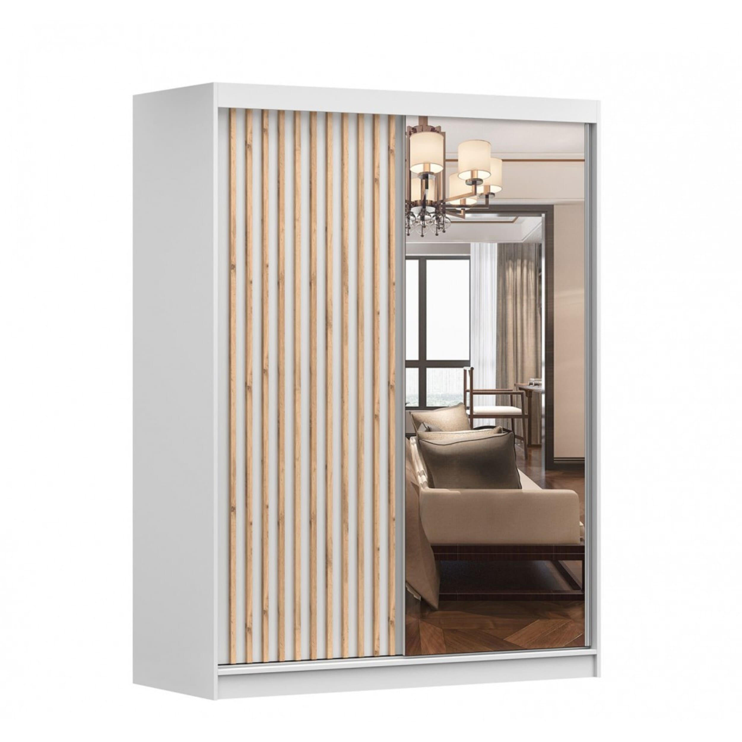 SCHIEBETÜRENSCHRANK - LABI B1 (Weiß) - Weiß, Holzwerkstoff/Metall (150/200/61cm) - Möblo