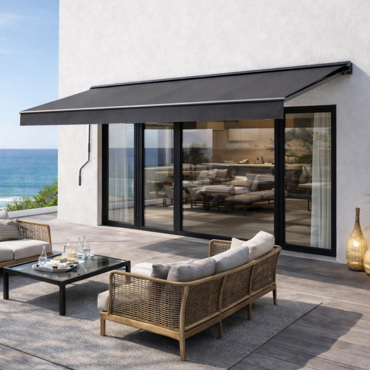 MARKISE adro grau 3 95 x 2 5 m aus aluminium manuell - Grau, Metall (250/14/295cm) - Concept Usine