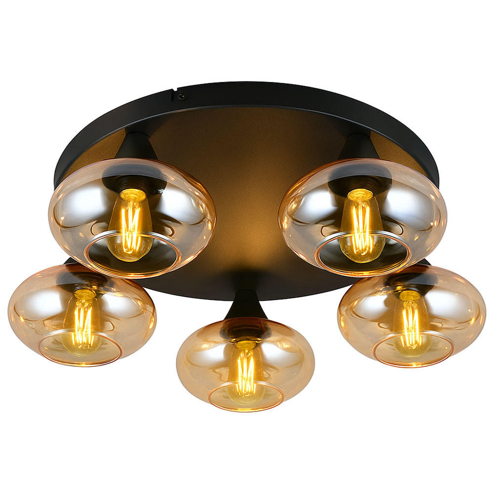 LED DECKENLEUCHTE DIVINA Glas Amber Schwarz - Schwarz, Glas (49/49/15cm)