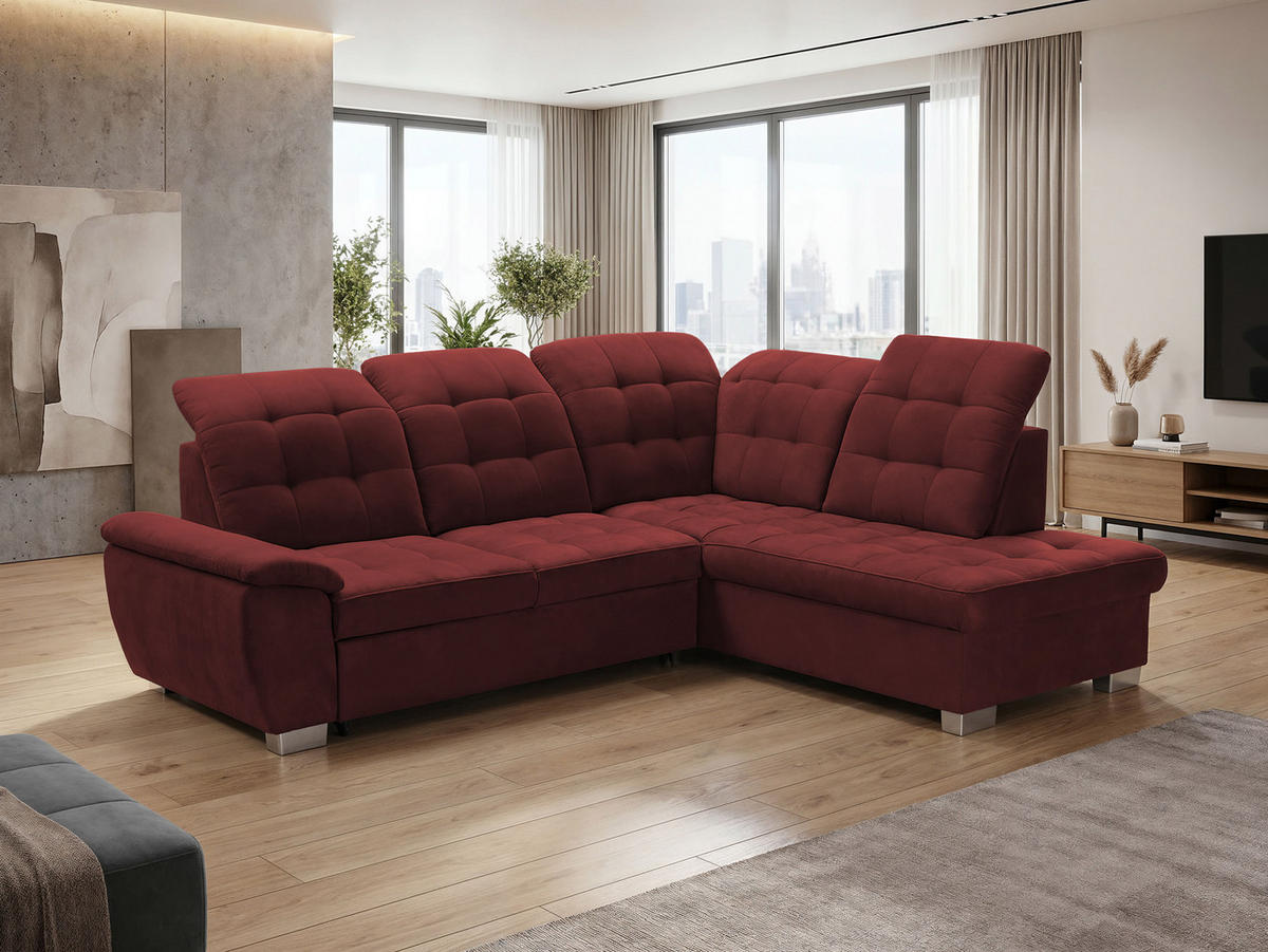 ECKSOFA LENO Rechts, mit Schlaffunktion und Bettkasten, Rot - Rot, Kunststoff/Textil (261/220cm) - Idohome