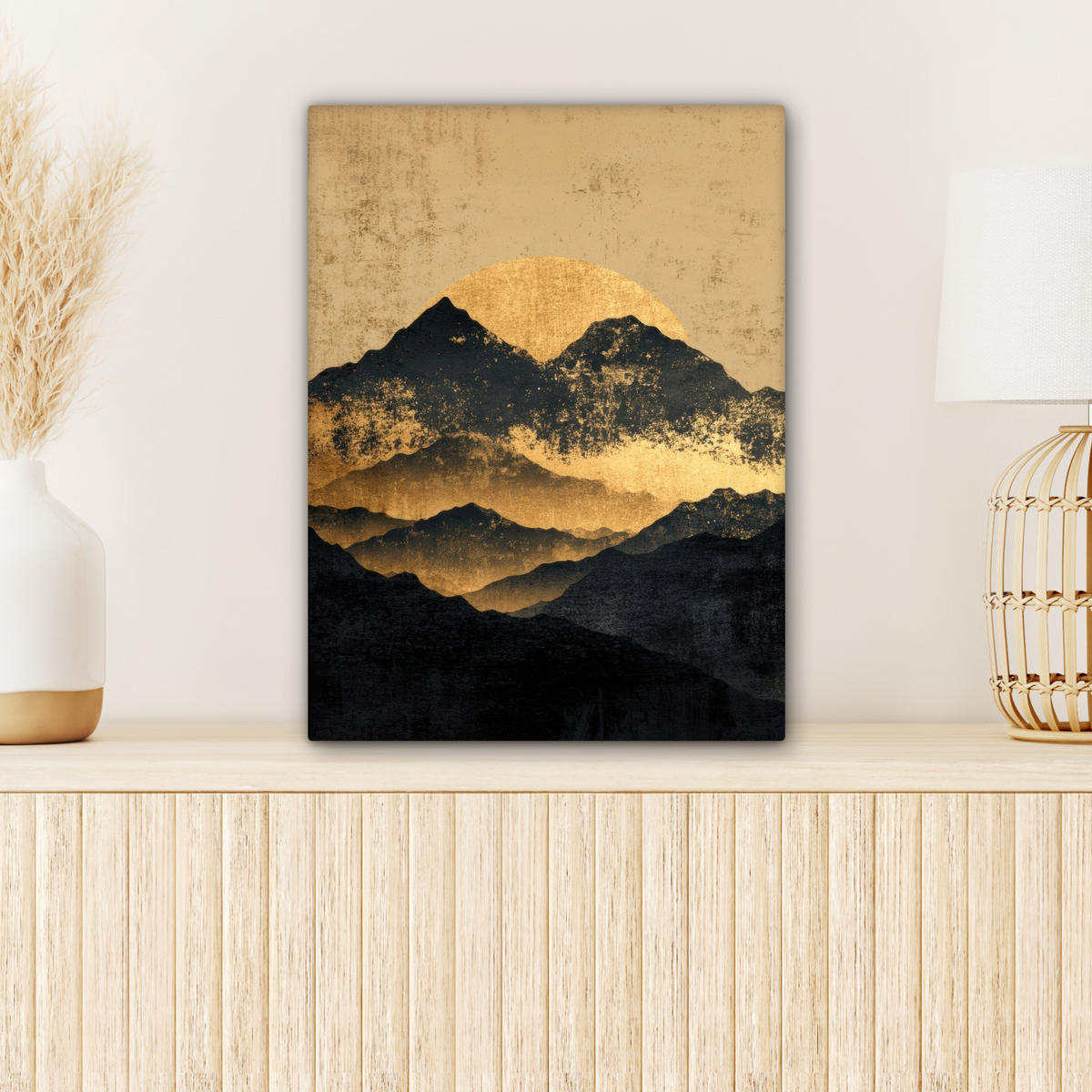 LEINWANDBILD Goldene Berge bei Mondschein Room Decor 30x40 cm - Goldfarben, Textil (30/40cm) - MuchoWow