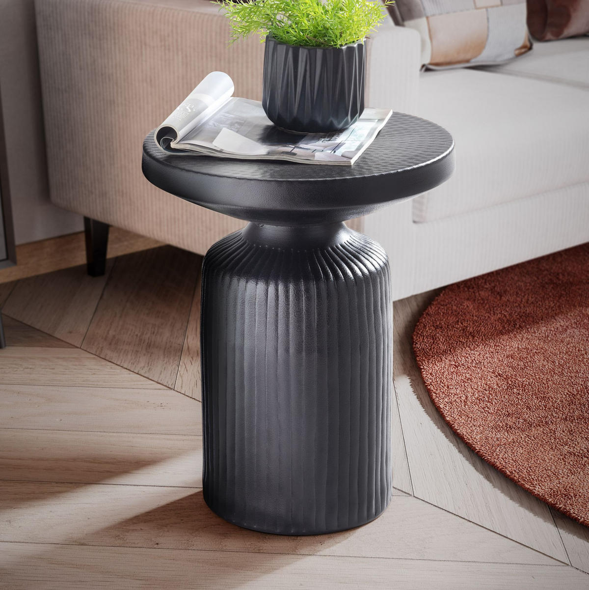 BEISTELLTISCH – Rund Schwarz 40x40x50 cm Hammerschlag Design - Schwarz, Metall (40/40/50cm) - KADIMA DESIGN