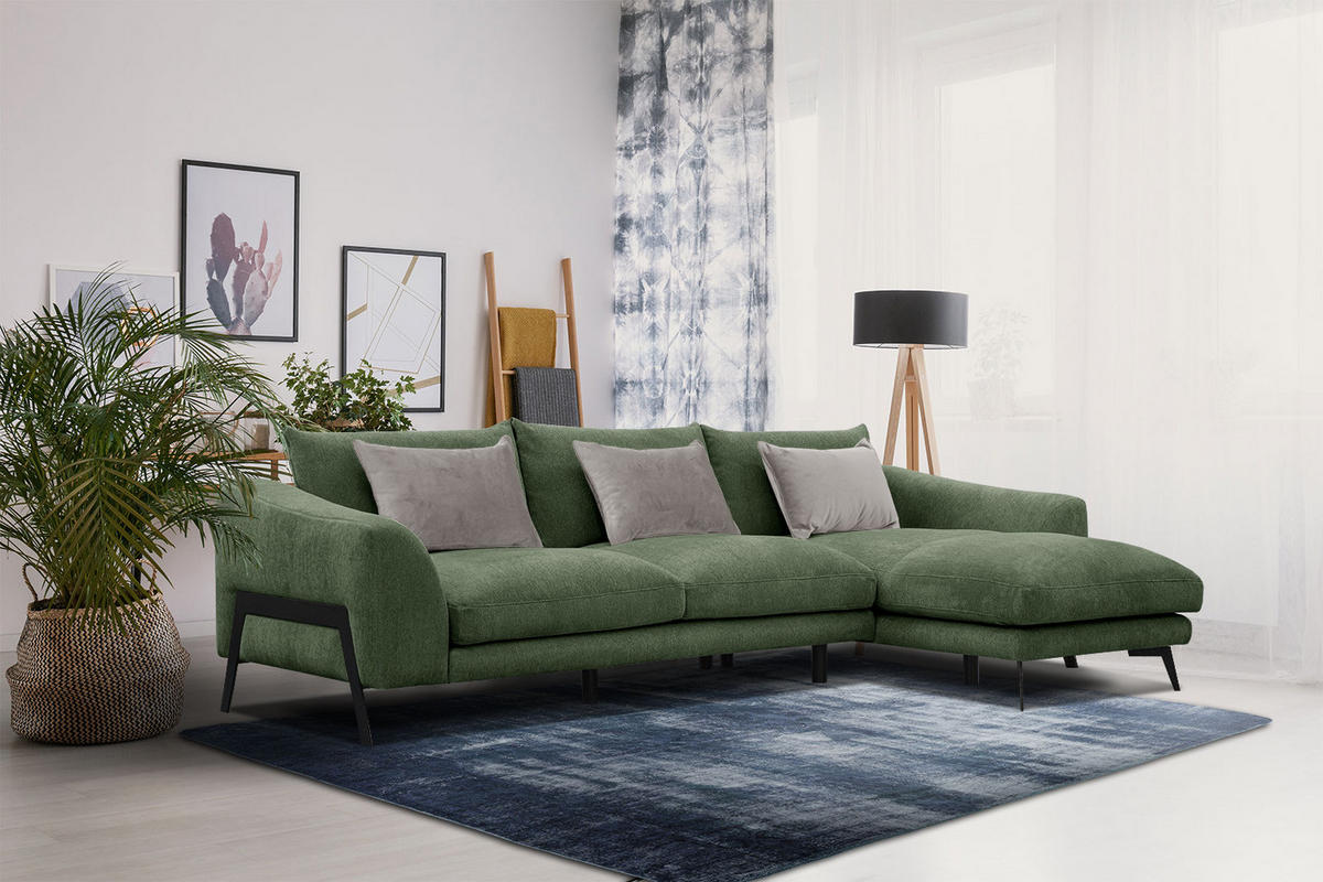 ECKSOFA WINTER 4-Sitzer, dunkelgrün - Dunkelgrün/Schwarz, Holzwerkstoff/Textil (293/172cm) - Courtois Laville