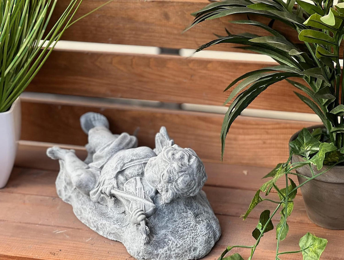 STEINFIGUR Engel liegend mit Violine Geige frostsicher Steinguss - Grau, Stein (31/12/15cm) - stoneandstyle