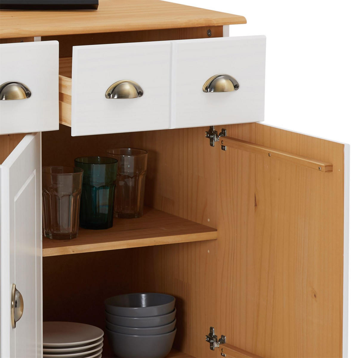 APOTHEKERKOMMODE COLMAR - Weiß/Braun, Holz (134/80/39cm) - IDIMEX
