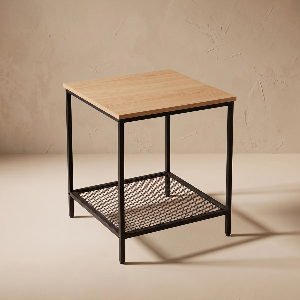 BEISTELLTISCH mit Ablage aus Gitter quadratisch Braun 45/45/55 cm - Hellbraun, Metall (45/45/55cm) - SCENA LIVING