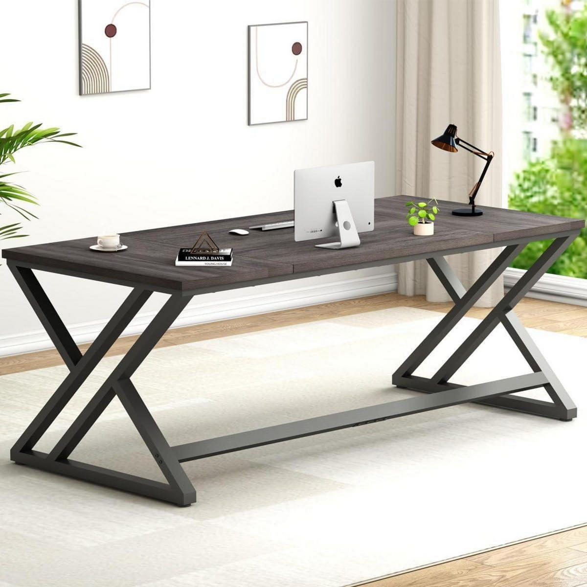 SCHREIBTISCH Dunkelgraue Eiche 180 x 80 x 75 cm - Anthrazit, Holzwerkstoff (80/177.8/75cm)