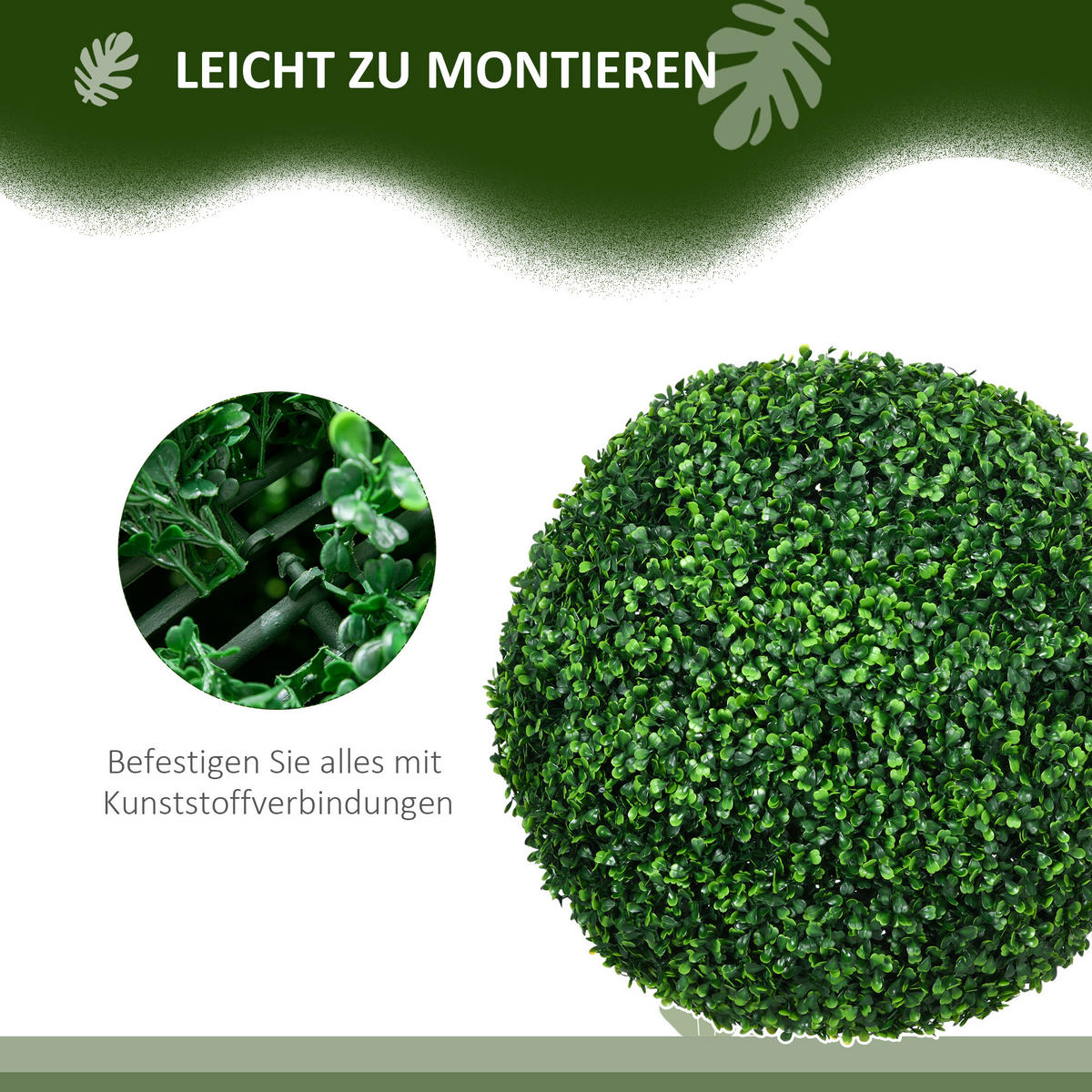 2ER Set künstliche Buchsbaumkugel 50 cm Kunstpflanze für Wohnzimmer Geschenk - Grün, Kunststoff (50cm) - HOMCOM