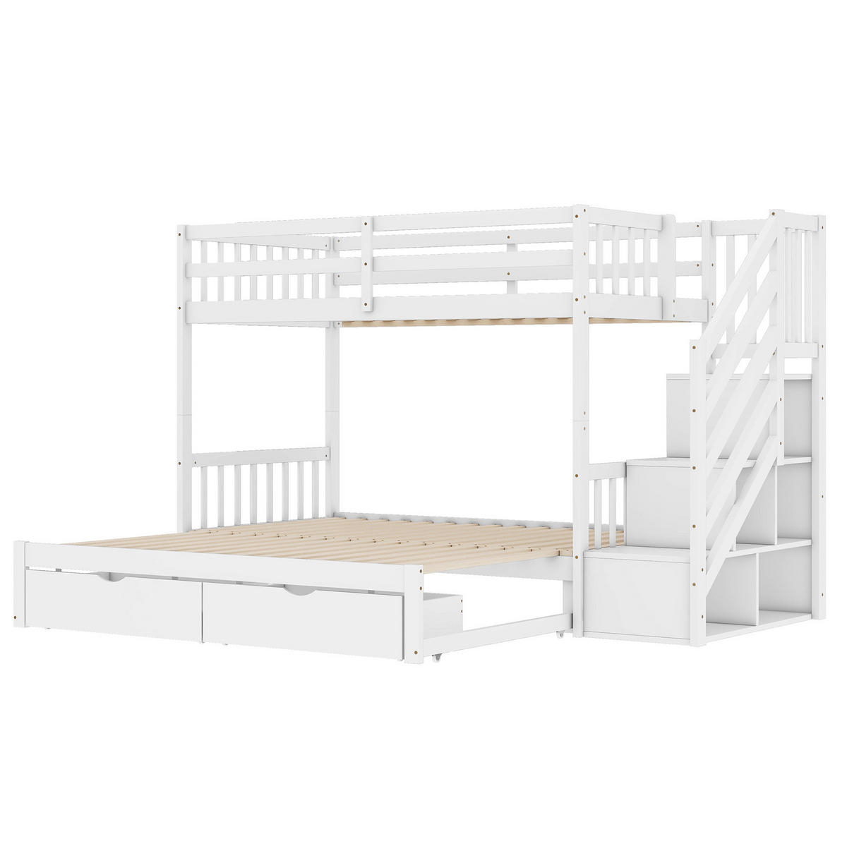 PALANDA 90/200 cm s výsuvným lůžkem, 2 zásuvkami, úložnými schody a roštem, Bílá - bílá, kompozitní dřevo (90/200cm) - Redom