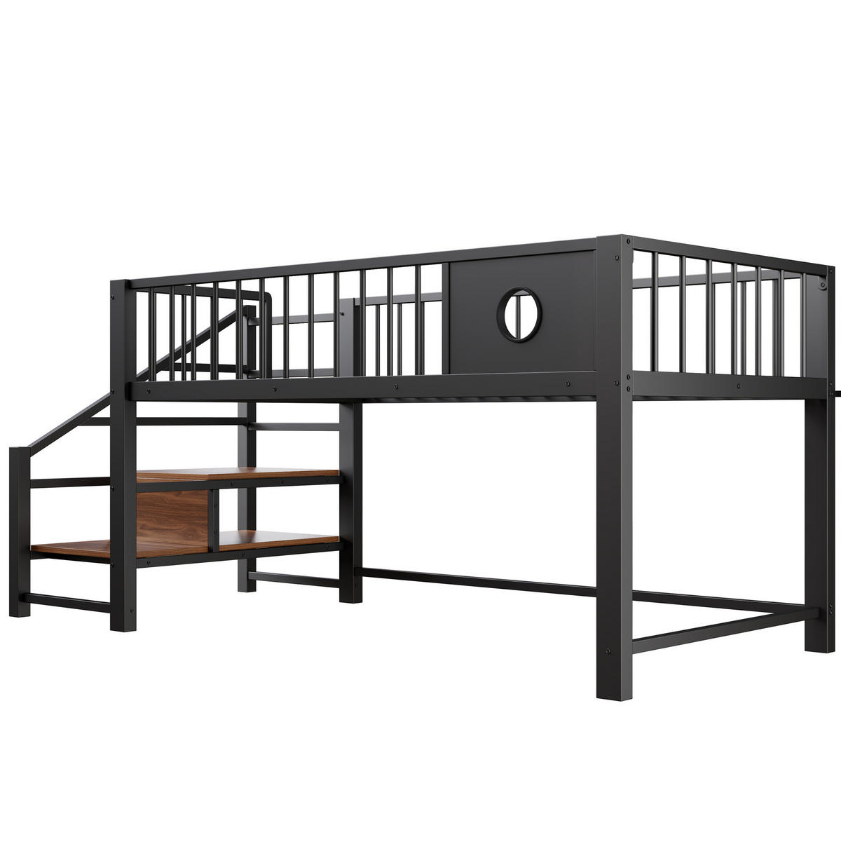 VYSOKÁ posteľ 90/200 cm čierna s úložným rebríkom z MDF a kovu - čierna, kov (90/200cm) - OKWISH