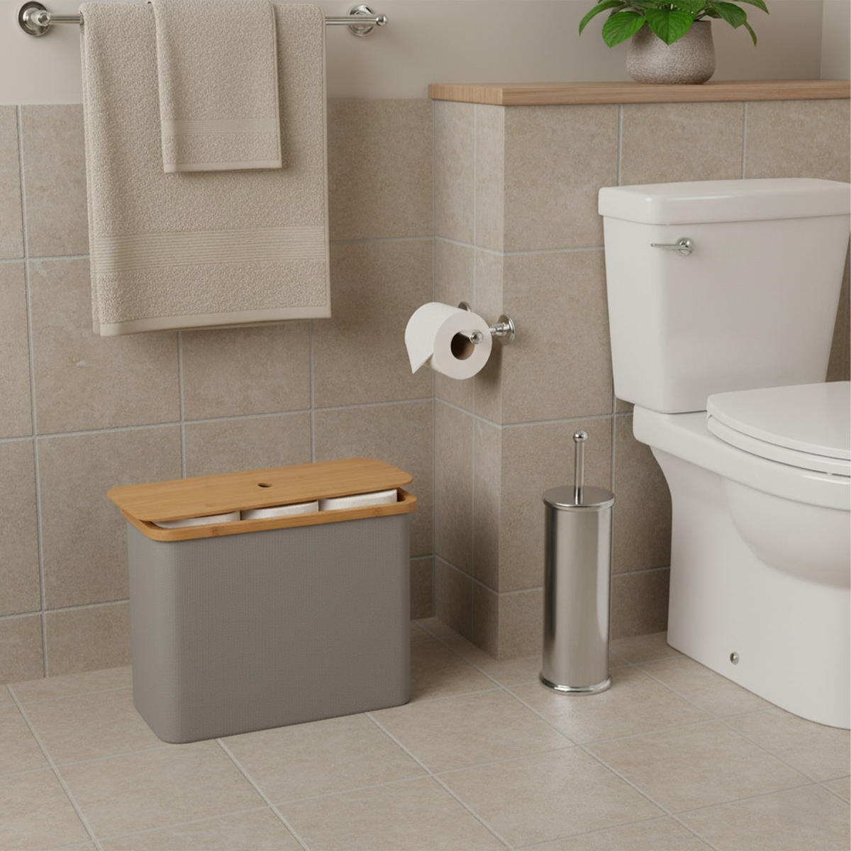 TOILETTENPAPIER-AUFBEWAHRUNG - Grau, Holz/Textil (45/34.5/15cm) - Relaxdays