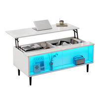 KLUB stolić 105/50/43 cm bijeli od iverice s podiznom pločom LED rasvjetom i skrivenim spremištem - bijela, drvni materijal (105/50/43cm) - OKWISH