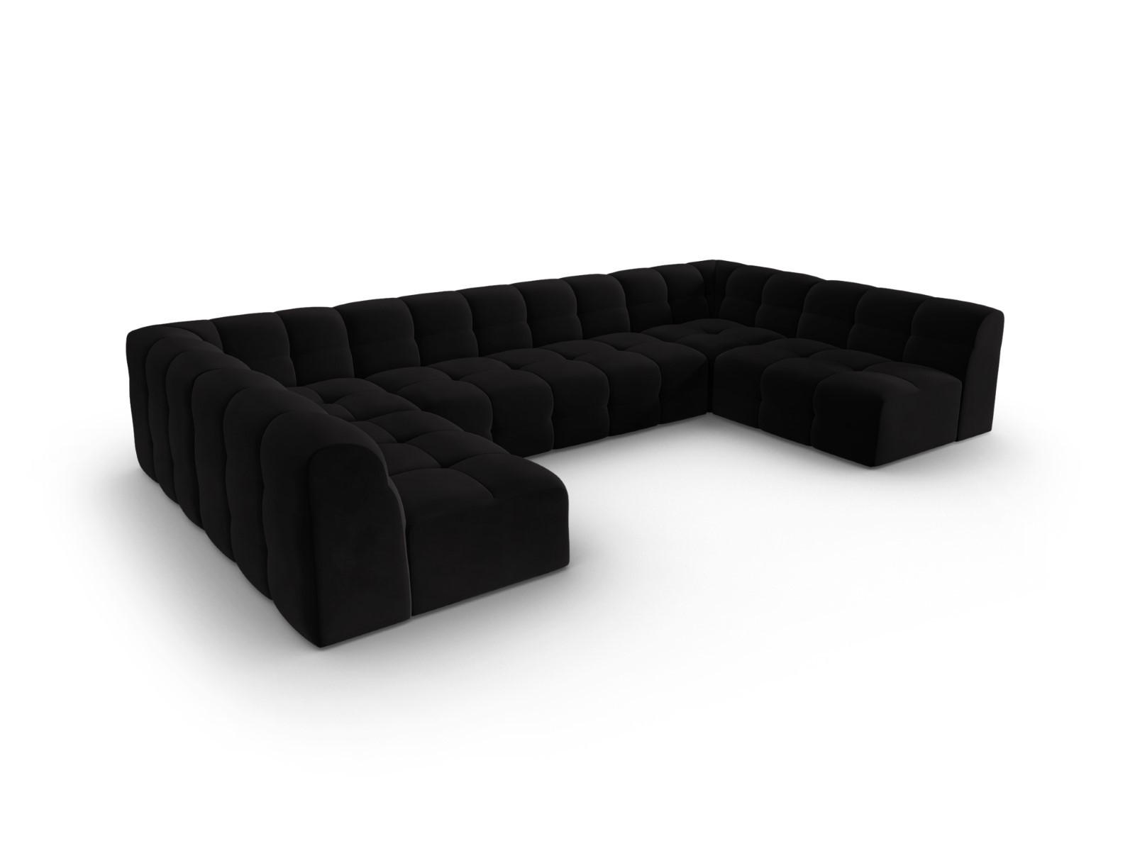 PANORAMASOFA Kendal aus Samt schwarz 7 Sitzplätze - Schwarz, Textil (203/79/372cm) - Micadoni