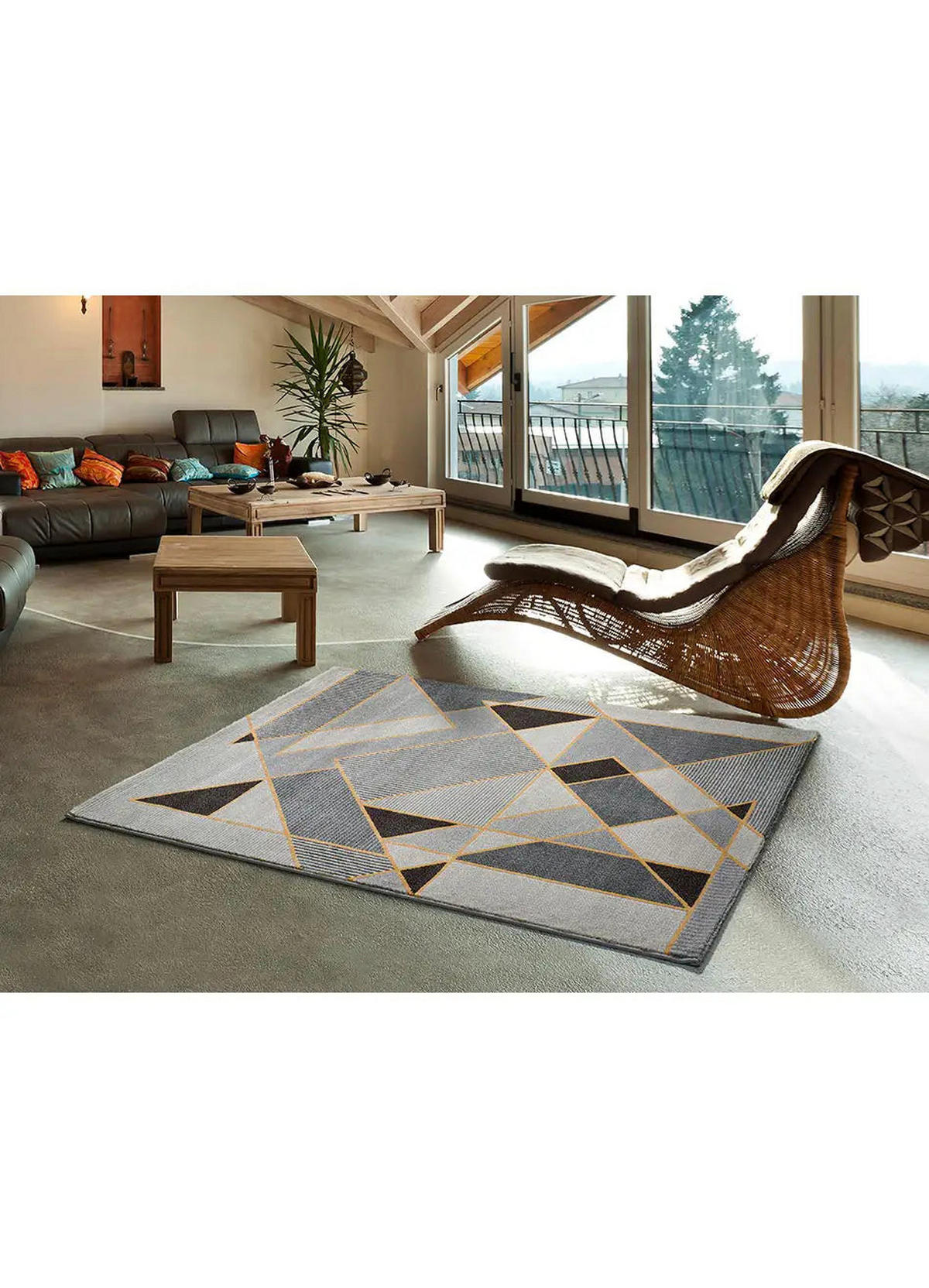 WEBTEPPICH Grau Leo 80/150 cm - Dunkelgelb/Grau, Naturmaterialien/Textil (80/150cm) - Atticgo