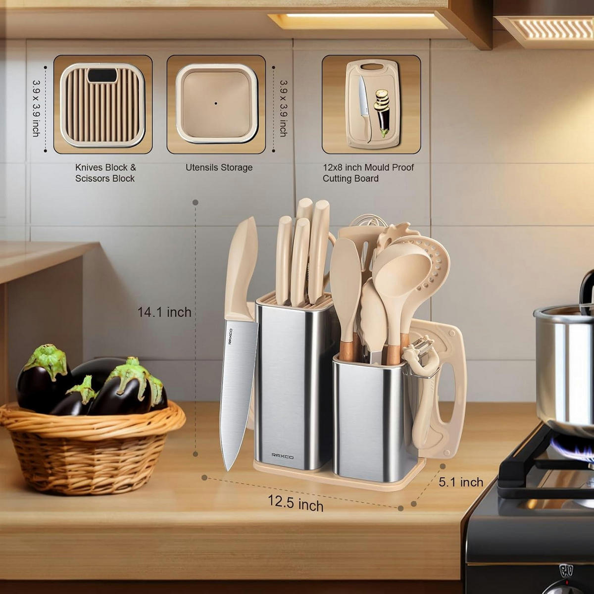 KÜCHENHELFER Set 18-teilig Khaki - Multicolor, Metall