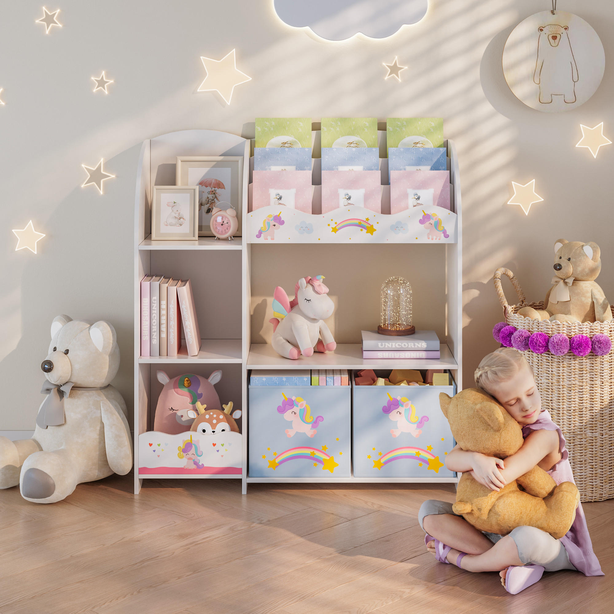 Thumbnail - [en.casa] Kinderregal, Weiß, Grau, Lila, Rosa, Holzwerkstoff, Märchen/ Fantasie, 93x100x30 cm, Kinder- & Jugendzimmer, K...