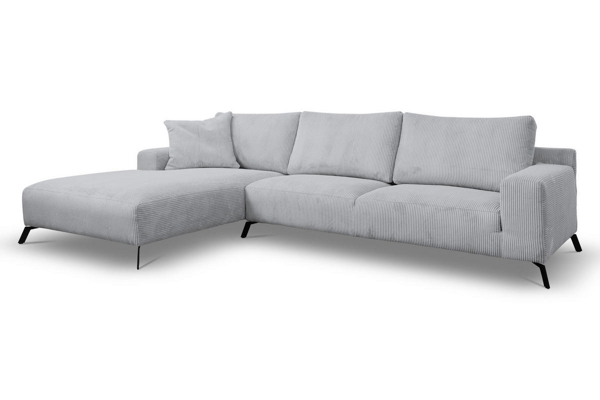 ECKSOFA Aspen in L-Form, Coach Farbe: Hellgrau, Cordstoff, Ottomane Links - Hellgrau, Textil (187/312cm) - VENASI MÖBEL