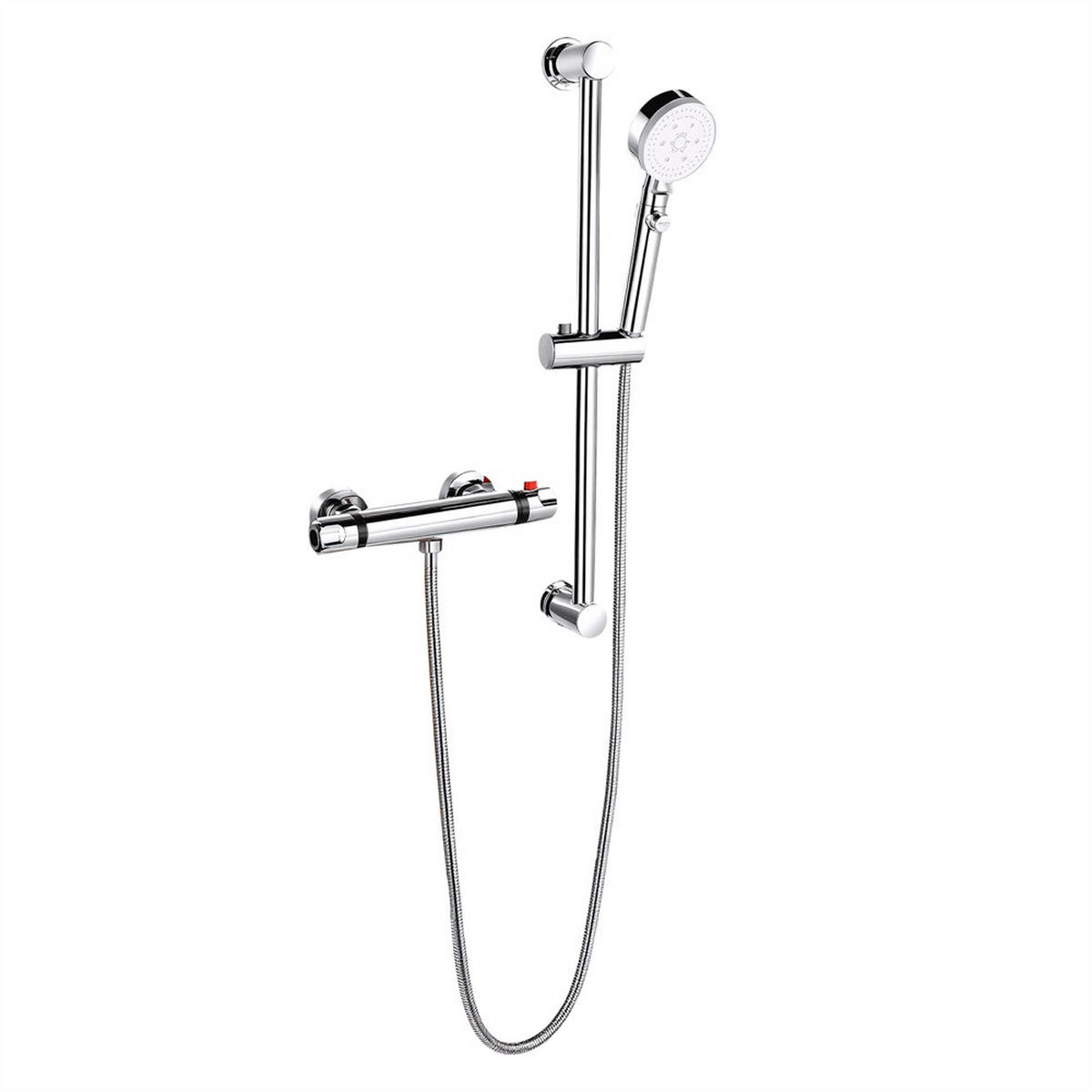 DUSCHSYSTEM mit Thermostat - Duschsystem Thermostat runder Ventilkörper mit Sicherheitssperre Handbrause - Silberfarben, Metall (28/63.5/4cm) - DELFA