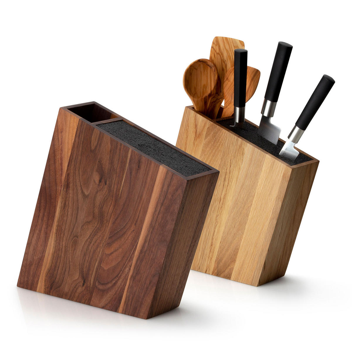 MESSERBLOCK, schräg stehend, mit Utensilienbehälter, Walnussholz - Braun, Holz (30/5/45cm) - Continenta